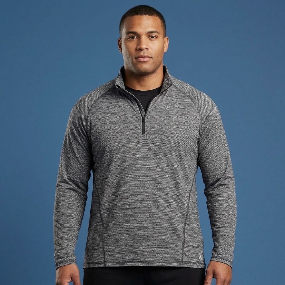 Champion C9 Duo Dry XL Pullover Mens Gray White Quarter Zip Athletic Top EUC